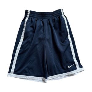 Youth Boys Nike Dri-Fit Mini Swoosh Logo Navy Blue Mesh Athletic Shorts - Sz 7